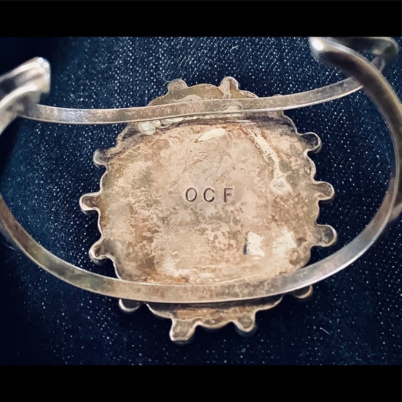 2XHP💕Vintage Navajo MOP Turquoise Inlay .925 Cuff - Picture 3 of 7